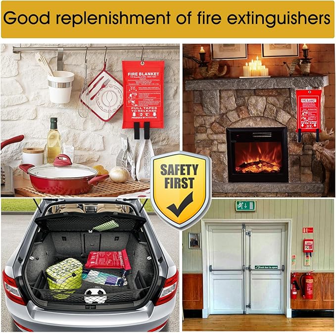 Fire Blanket for Kitchen Home Emergency - Fiberglass Blankets Fire Survival Suspension Flames Retardant Extinguisher Great for Stove Car Garage Office Camping Caravan BBQ Safety (4-Pack)