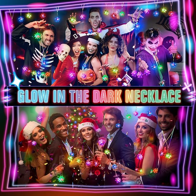 48PCS Flashing Crystal Star Necklaces, Glow Necklaces Bulk Light up Party Favors, LED Glow in The Dark Party Favors for Kids Adults Birthday Glow Party Rave Halloween Goodie Bags Filler