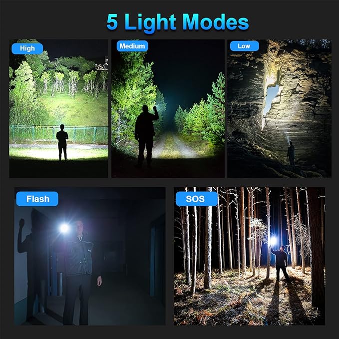 Rechargeable Flashlights 90000 High Lumens - 2 Pack, Super Bright 12 Hours Long Life LED Flashlight with 5 Modes, High Powered Flash Light for Home, Outdoor