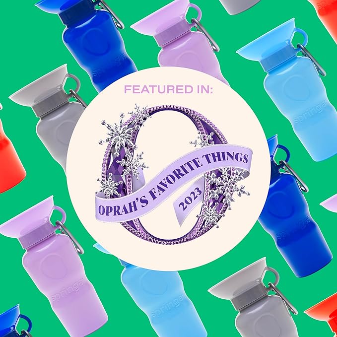 Springer Dog Water Bottle | Portable Travel Water Bottle Dispenser for Dogs | Dog Gift Seen on Oprah's Favorite Things, Shark Tank | Leak-Proof Bottles Fill Bowl with Water | 15oz Cotton Candy
