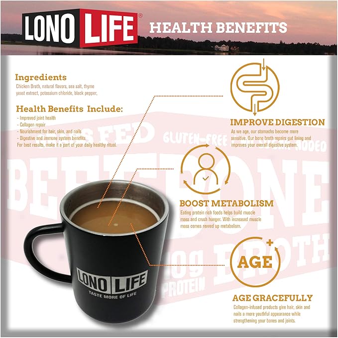 LonoLife Reduced Sodium Chicken Bone Broth Powder Mix | 10g Protein | Collagen-Rich, Keto & Paleo Friendly | Natural Ingredients | 8oz Bulk Container (15 Servings)
