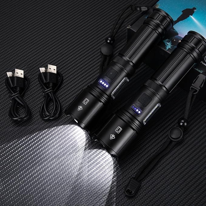 Flashlight Rechargeable LED High Lumens 2, 99,000lm Pack Bright Flash Lights with 7 Modes, Powerful Waterproof Handheld Linterna for Home, Camping, Outdoor