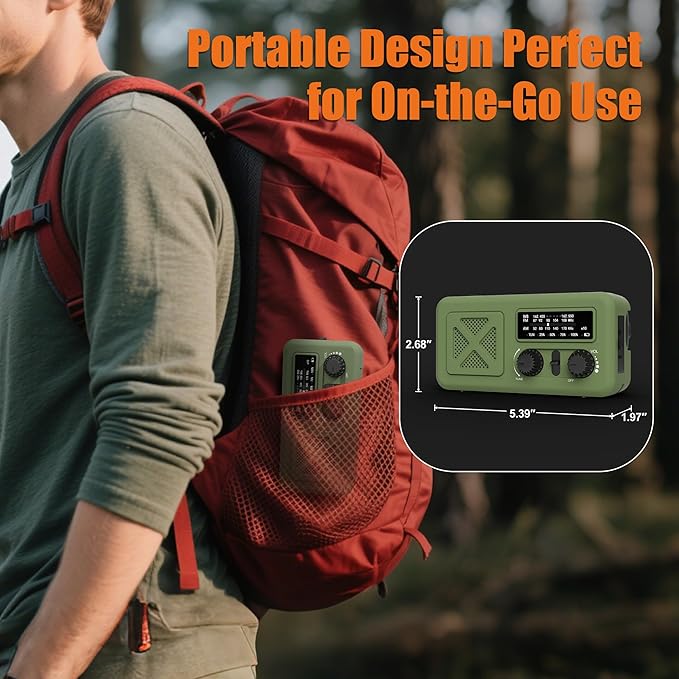 Emergency Radio Hand Crank Solar, 5000mAh/18500mWh Emergency Weather Radio, Hand Crank Solar Radios with NOAA/AM/FM, Cell Phone Charger, Headphone Jack, Flashlight for Indoor Outdoor