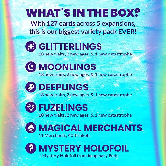 Doomlings Card Game: Imaginary Ends Expansion - Collectible Mystery Holofoils Gold Pack | Strategy Game for Kids, Teens & Adults | 2-6 Players, Ages 7+ (5-in-1 Imaginary Ends)