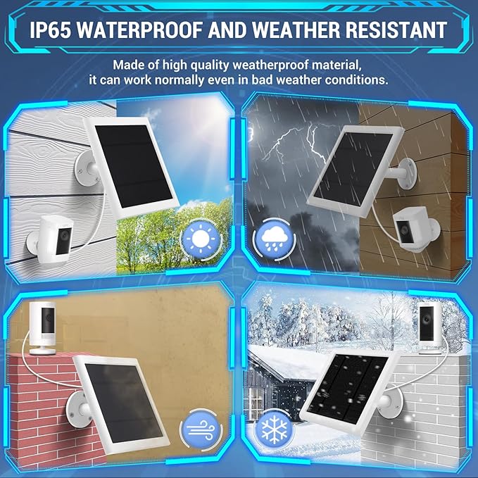 1 Pack - Solar Panel for Ring Camera, Compatible with Ring Spotlight Cam Plus/Pro(Battery) & Rings Stick Up Cam/Pro Battery & Rings Spotlight Cams Batterys with 10FT/3M Long Cable