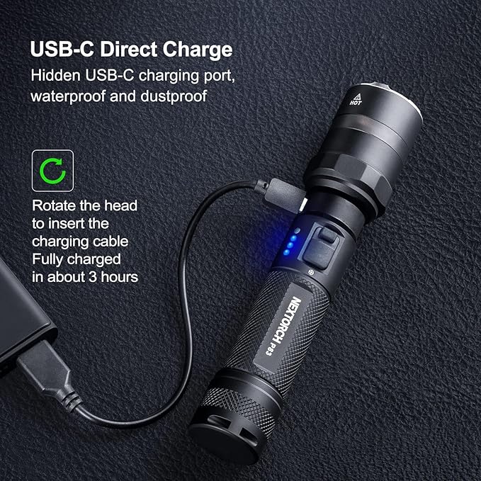 NEXTORCH P83 Rechargeable Flashlight High Lumens, 2100 Lumens Police Flashlight with Red and Blue Lights & Strobe & Ceramic Glass Breaker for Night Duty, Outdoor Adventure, Daily Use