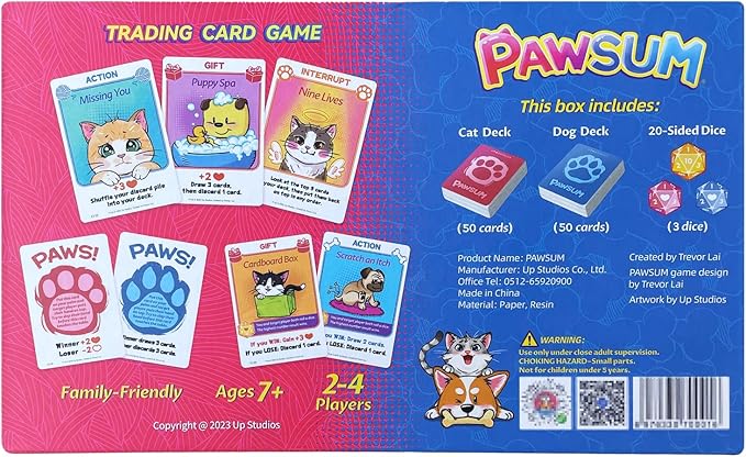 PAWSUM Trading Card Game for Families and Kids Ages 7+ | Cute Dogs and Cats Pets Cartoon Board Game | 2-4 Players | Fun Family Game Night