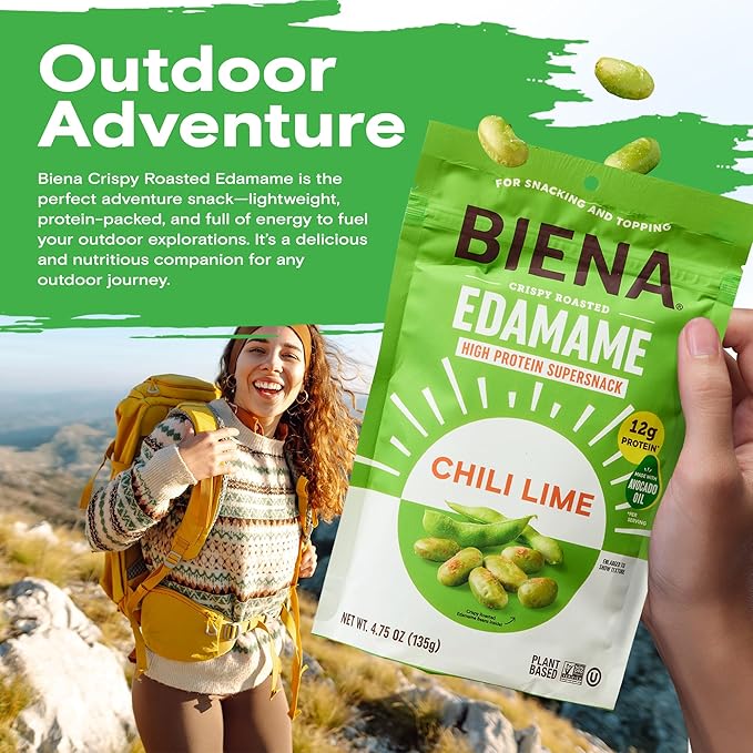 Biena Crispy Roasted Edamame Beans Snack ??High Protein Snack for Adults & Kids, 12g-13g Protein per Serving - Made with Avocado Oil ??Vegan, Low Carb, Gluten-Free ??3-Pack 4.75oz, Chili Lime