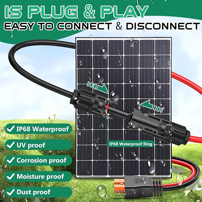 Oududianzi 10AWG XT60i Solar Cable 25FT, Solar to XT60i Cable 3 10 15 20 30 40 50FT, Solar Panel Connector to XT60i Extension Cable, XT60i Charging Cable for Portable Power Station - 25Ft