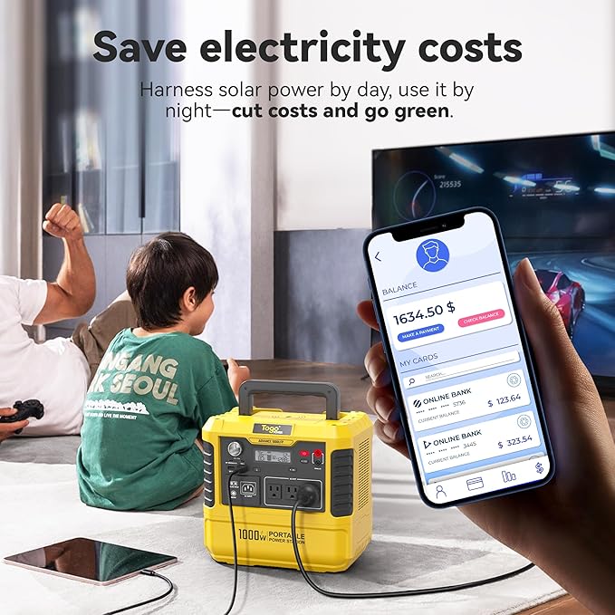 Togo POWER A1000LFP Portable Power Station 1037Wh,Solar Generator with 1000W AC Outlets(Peak 2000W),1.5H Fast Charging Backup Power Bank LiFePO4 Battery Supply for Outdoor, Emergency,Camping,Home Use