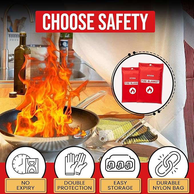 Emergency Fire Blanket for Home and Kitchen - 2-Pack Reusable Emergency Blankets | Fireproof Fibreglass Survival Fire Blankets Emergency for Home | Lightweight Rapid Fire Suppression Blanket - 40"x40"