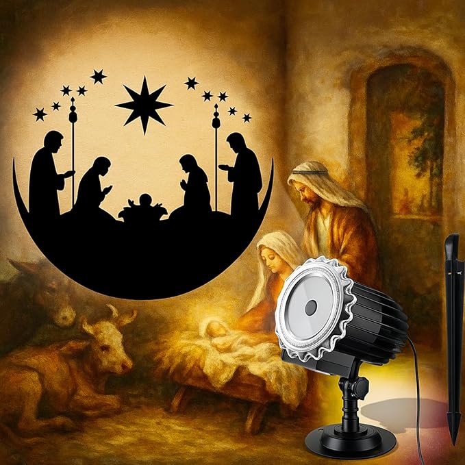 Tuanse Christmas Outdoor Nativity Projector Lights LED Flood Light Holiday with Stars for Christmas Party Garden Landscape Decoration