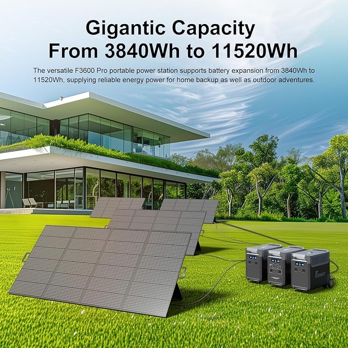 FOSSiBOT Solar Generator F3600 Pro with 2x420W Solar Panel, upgraded 3840Wh Portable Power Station,LiFePO4 Battery Solar Generator,1.8H Fast Charging 5x120V AC for Home, Camping, RV, Emergencies