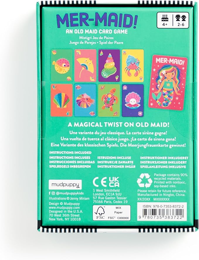 Mudpuppy MER-Maid! – Mermaid Version of Classic Kids Old Maid Card Game with Cute Illustrations of Mermaids for Children Ages 4 and Up, 2-4 Players