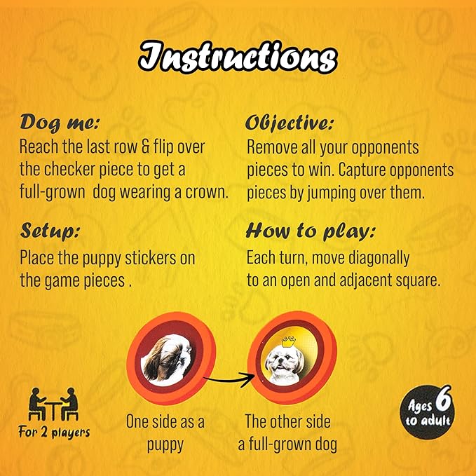 Puppy Checkers Board Game for Kids 8-12 and 4-8 with 56 Adhesive Dog Stickers - Great Learning Game for Game Night