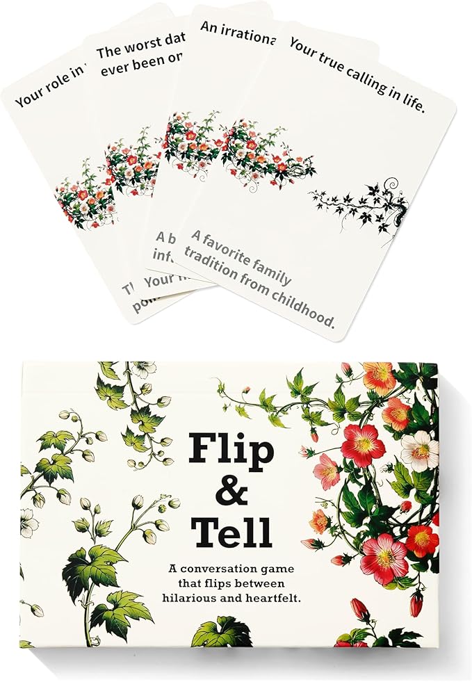 Flip & Tell - Conversation & Storytelling Activity for Friends & Family That Flips Between Hilarious and Heartfelt - Ideal for 4-6 Players - 200+ Prompts