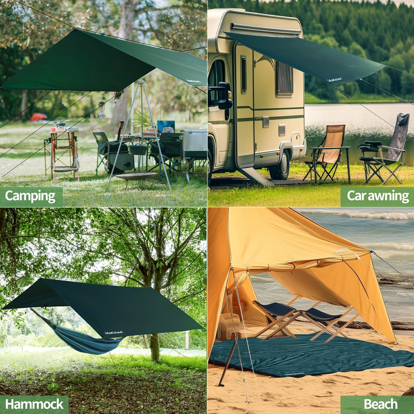 JAICOM Waterproof Camping Tarp - 10X10ft Hammock Rain Fly, Ultralight & Portable & UV Protection