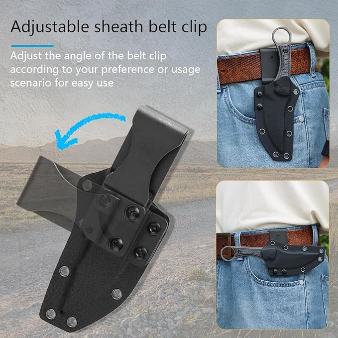 KANSEPT Niko Fixed blade Knife with Sheath, 3.54'' Grey TiCn Coated D2 Blade and Black Micarta with Frag Pattern Handle, Adjustable Kydex Sheath for EDC, Fixed Knifes for Camping Hiking Fishing G004A6