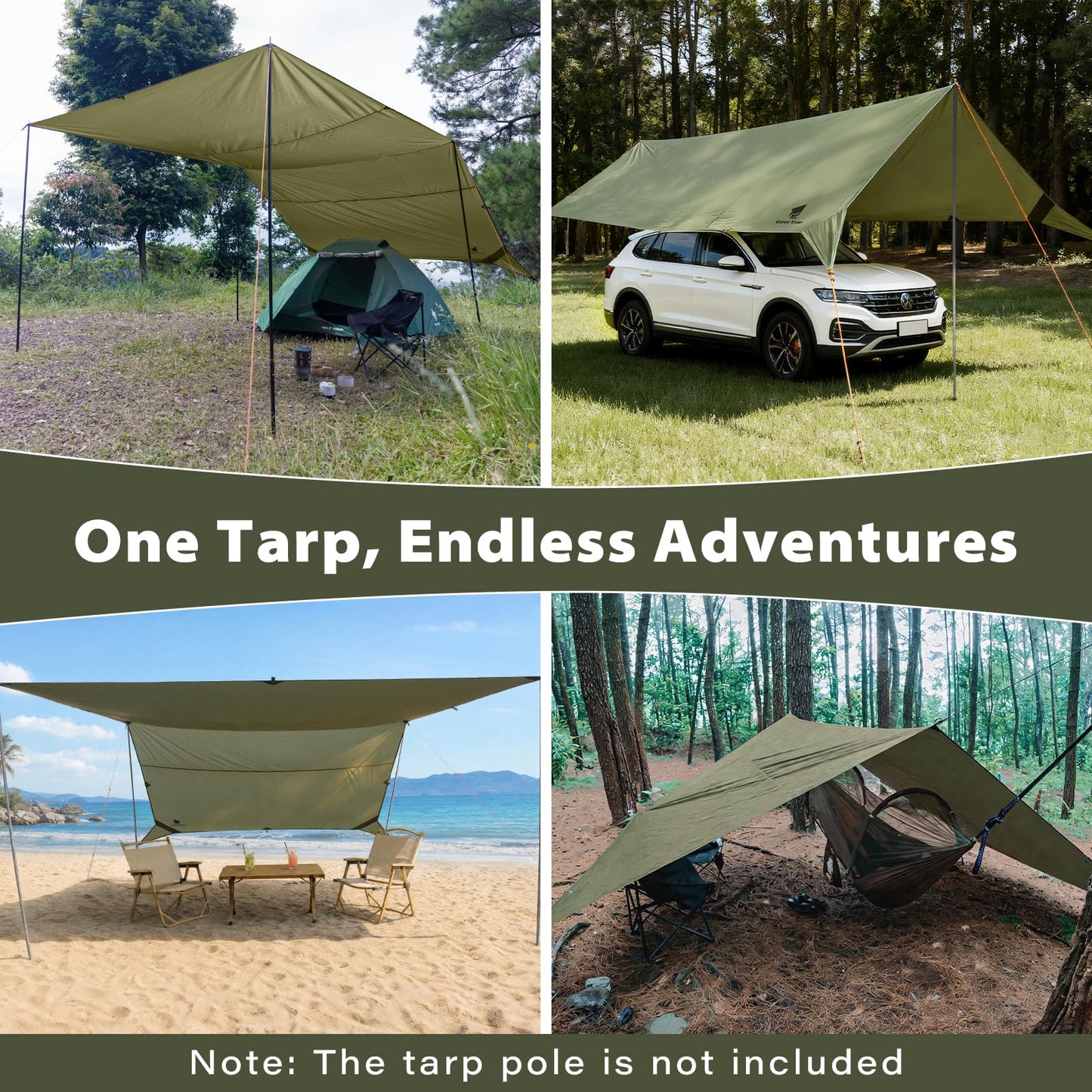 GEERTOP 17 × 10 ft Large Camping Tent Tarp Outdoor Waterproof Flame Retardant Hammock Rain Fly