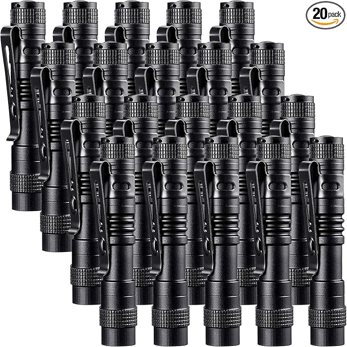 Beieverluck 20 Pack Pen Light Flashlight Mini Small Flashlight with Clip Waterproof LED Pocket Pen Flashlights for Camping, Inspection, Work, and Emergency(Small,Black)