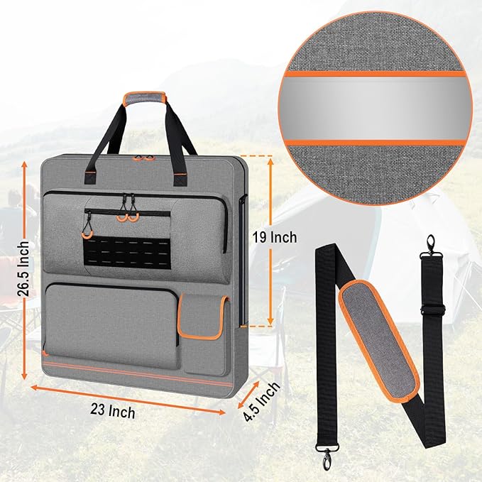 Solar Panel Storage Bag with Orange Lining, Deepened Opening, Zipper with Pull and Multi-Accessory Space Solar Panel Travel Carrying Case Fit for Jackery SolarSaga 100W 100X 200W, Gray