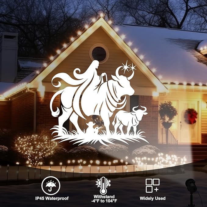 Christmas Nativity Scene Projector Lights, 2025 Upgrade 3D Dynamic Joy Jesus Christian Outdoor Indoor Xmas Decorations Lights, 4-Color, 12 HD Effects with Remote for Wall Window