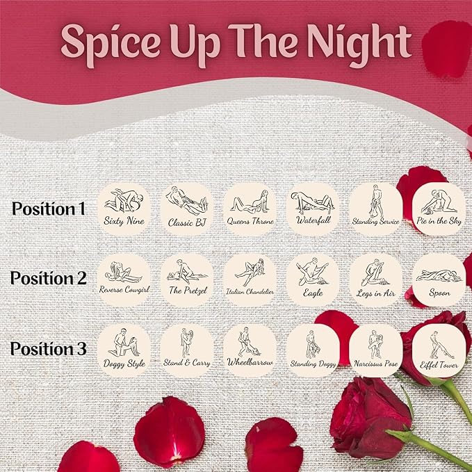 Date Night Dice Game Love Set - 3 Positions Dice, Decision Coin, Board & Carry Bag - Date Night Gifts for Couples Games, Bachelorette Party Favors, Bridal Shower Gifts Couples Gift for Him and Her