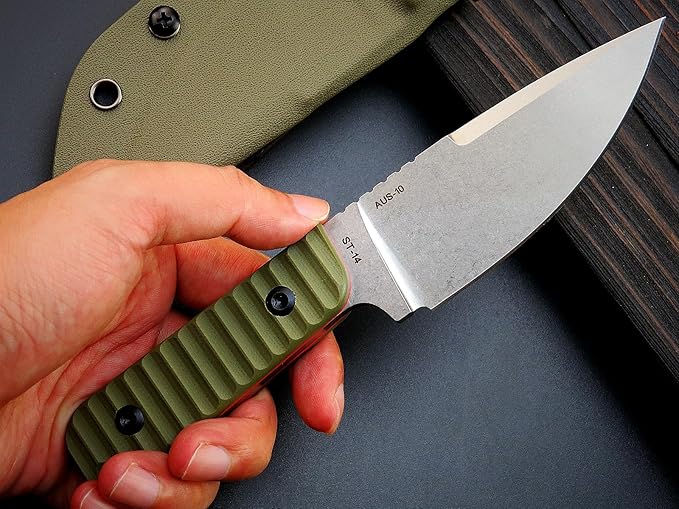 Sitivien ST14 Fixed Blade Knife AUS-10 Steel Blade G10 Handle Full Tang EDC Tool Knife for Outdoor Camping Hiking Hunting Adventure Bushcraft(Green)