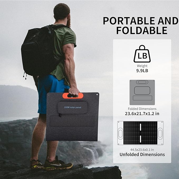 100W Solar Panel, High Efficiency Portable Solar Charger with Kickstand, MC4 Output,3-in-1 DC Connector, IP65 Waterproof for Portable Power Stations,Outdoor Camping, RV, Van, Emergency
