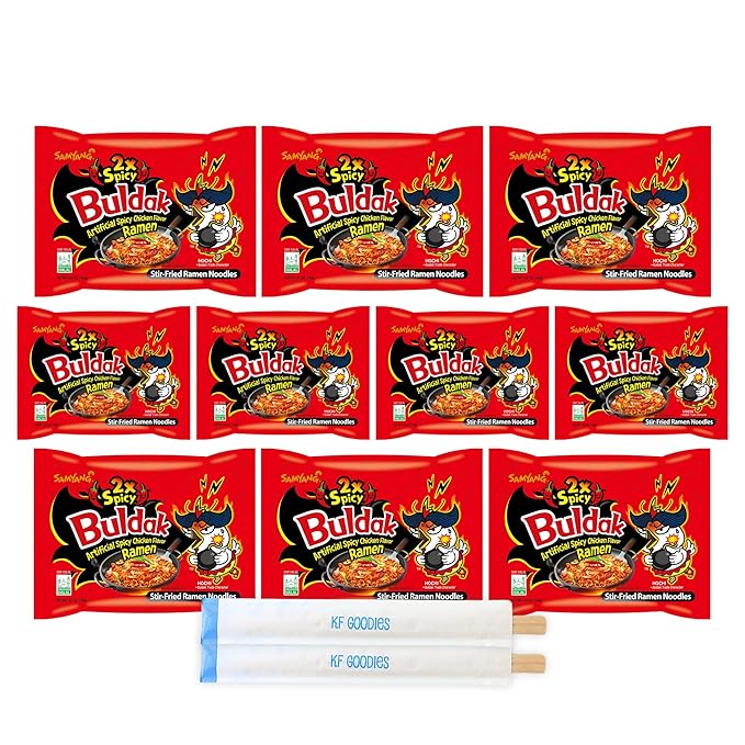 KF GOODIES Korean Ramen Variety Pack Gift Box (10 Count) – Spicy Buldak Noodle Assortment for Birthdays, College Care Packages, Office Snacks, and Gift Baskets
