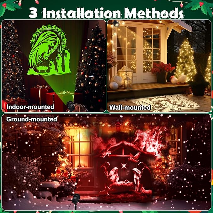 Christmas Nativity Scene Projector Lights, 2025 Upgrade 3D Dynamic Joy Jesus Christian Outdoor Indoor Xmas Decorations Lights, 4-Color, 12 HD Effects with Remote for Wall Window