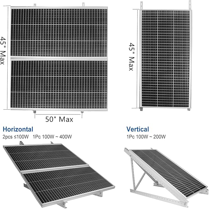 45" Solar Panel Mount Bracket for 100-400 Watts Solar Panel with Enhanced Cross Beams, Suitable for Roof, RV, Ground, Boat etc.