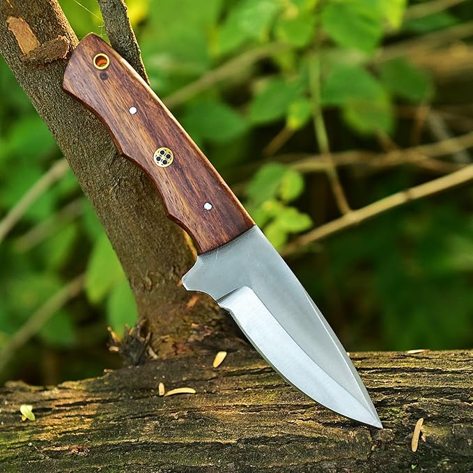 Handmade Fixed Blade Hunting Knife - 8 Inches Stainless Steel Razor Sharp Blade Full Tang Bushcraft Knives with Premium Leather Sheath. Used For Outdoor Camping, Hiking, Skining Knife, Forged Tracker.