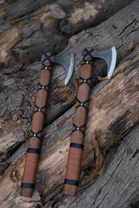Custom Handmade Carbon Steel Viking Axe – 19” Inches Hand Forged Medieval Axe with Leather Sheath – Camping and Forest Hunting Hatchet – Gift for HIM (Brown Leather Ragnor)