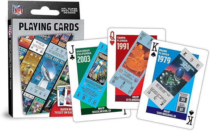Masterpieces - NFL Super Bowl Tickets Playing Cards, Officially Licensed Football League Deck, Family Games for Adults and Kids, Standard Index