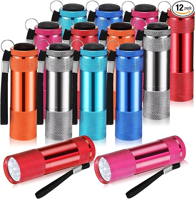 VIHOSE 12 Pcs Mini Flashlights Bulk, Bright Aluminum Handheld Flash Lights with Lanyard, Small LED Flashlights for Kids Night Reading Emergency Hurricane Camping Hiking Party Favors(Vibrant Colors)