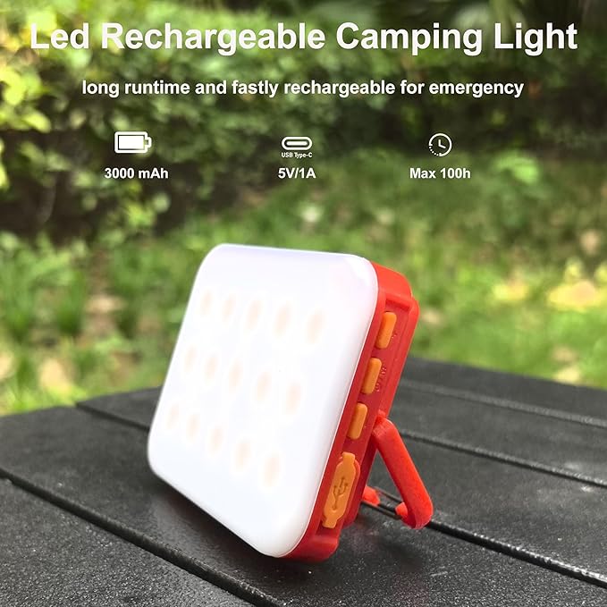 Tent Lights for Camping, Rechargeable Camping Lights for Tent, Camping Tent Light for Tent Camping Outdoor Power Outage Tent Light RGB Camping Lights IP65 Waterproof (Red)