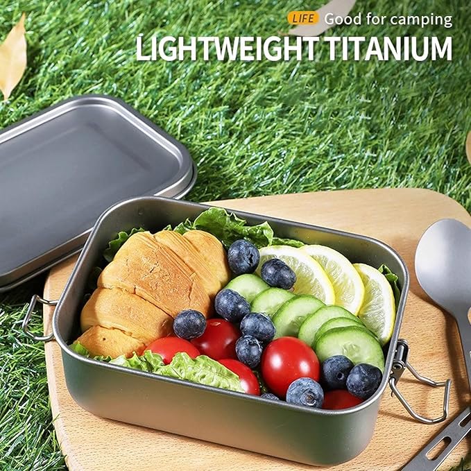 800ml Titanium Lunch Box with Leak-Proof Lid Camping Cookware Lightweight Outdoor Cooking Pan for Backpacking Hiking Picnic & Travel RT038T (without handle)