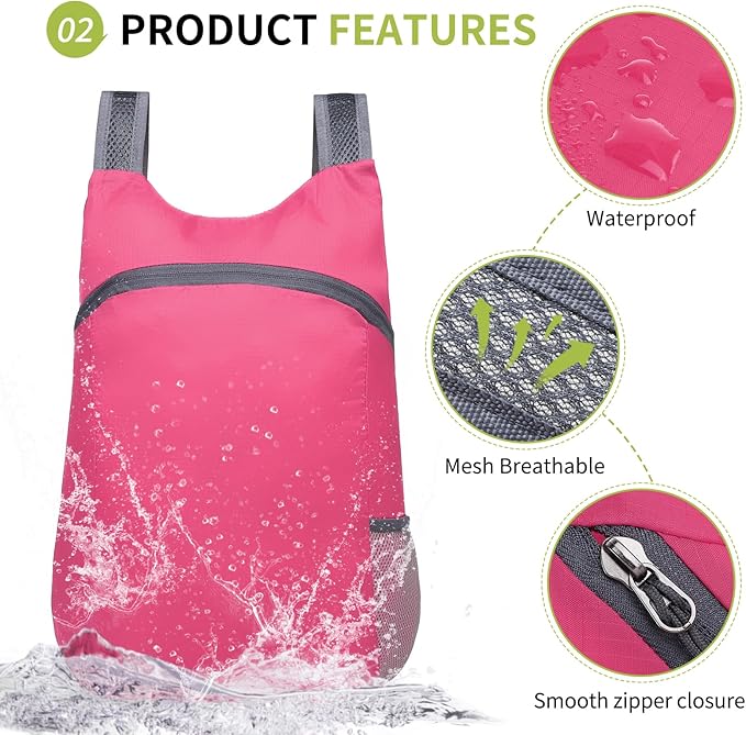 20L Ultra Hiking-Daypack Lightweight Foldable Travel Packable Backpack for Camping Cycling Outdoor,rose Red