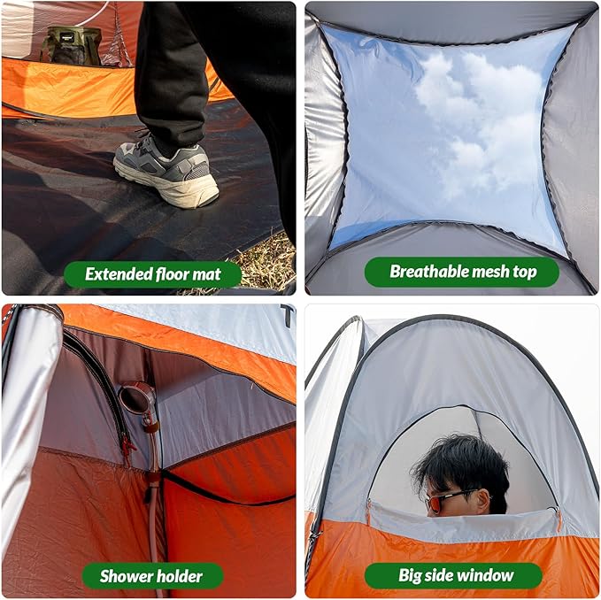 Upgrade Pop Up Privacy Shower Tent 55" x 55" x 83", Portable Camping Shower Tent, Camping Toilet Changing Room with Rain Shelter & Extended Floor Mat, Dressing Room for Beach
