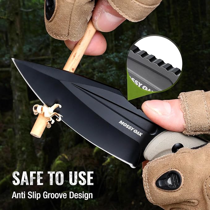 Mossy Oak Survival Hunting Knife with Sheath, 8.5-inch Full-tang Fixed Blade Knife, Outdoor Knives for Survival, Camping, Hiking (G10 Handle-Desert)