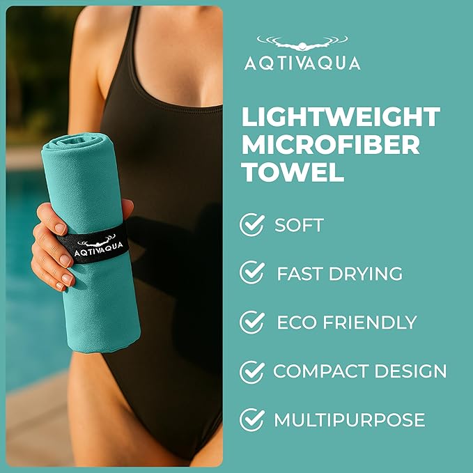 AqtivAqua Quick Dry Towel - Lightweight Microfiber Travel Towel w/Bag - Fast Drying Towel Set for Camping, Beach, Pool, Gym, Backpacking, Sports, Yoga & Swim Use, Hiking (Mint, M:24"x40")