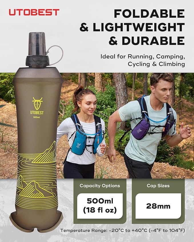 Soft Flask, 1 Pack Flexible TPU Hydration Water Bottle, Collapsible for Running, Hiking, Cycling, Climbing, and Marathon