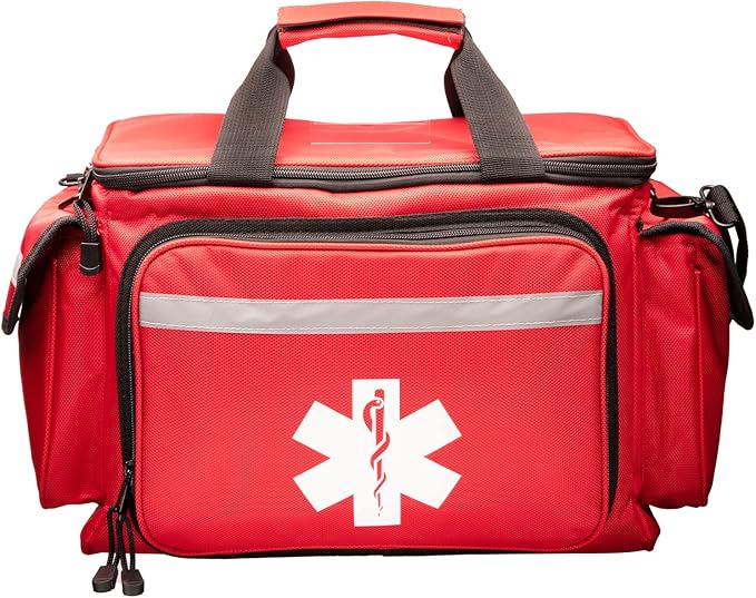NOVAMEDIC Professional Red Empty Trauma First Aid Medical Bag, 15"x10"x9", Multi Compartment First Responder Carrier for EMT, Paramedics, Emergency and Medical Supplies Kit