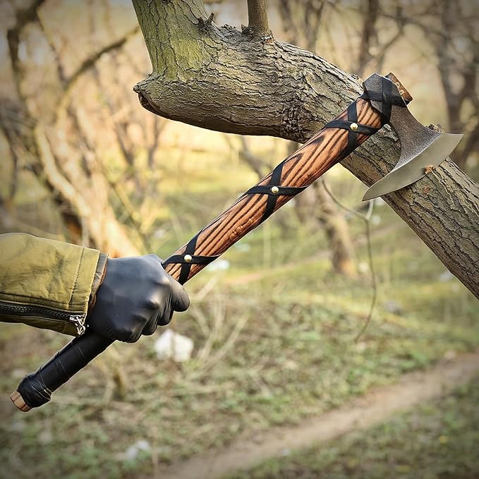 Viking Axe of Ragnar Lothbrok Hand Forged High Carbon Steel Norse Bearded | Camping Hatchet Axe with Genuine Leather Sheath Handcrafted Ash Wood Handle Throwing Tomahawk Viking Gifts for Men