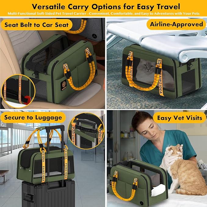 PAWZIDEA Center Console Dog Car Seat, Enclosed Secure Armrest Booster Seat for Small Dogs & Cats up 12lbs, Soft-Sided Travel Pet Carrier Safety Straps, Removable Pillow, Storage Pocket, Shoulder Strap