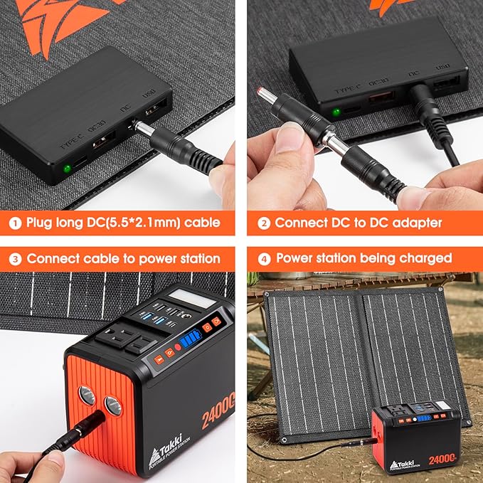 Takki 120W Peak Solar Generator Portable Power Station with 21W Panels, 88Wh Solar Charger Power Bank AC DC USB Ports for Camping Tent Laptop Outdoor Emergency Home Use