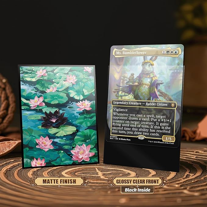 MTG Card Sleeves 100CT (Bloomburrow Black Lotus), Matte Art Card Sleeves, Matte Back & Clear Front, 66x92mm