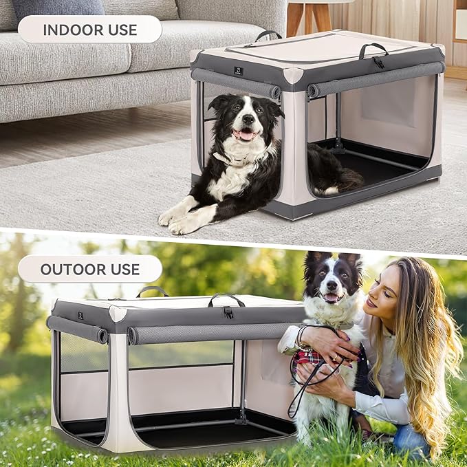 A4Pet Collapsible Dog Crate- 36 Inch Adjustable Stainless Steel Frame, Lightweight, Durable and Foldable Crate with 3-Door, Soft Sided Dog Kennel