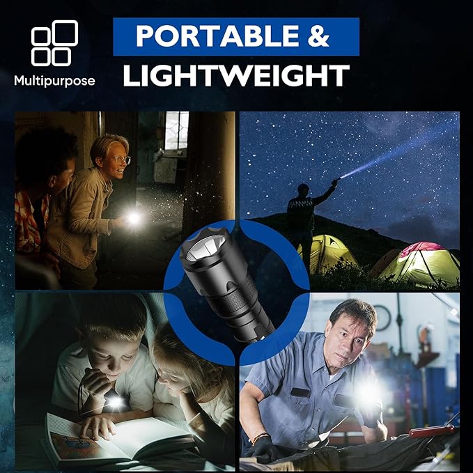 WINDFRIE 2 Pack LED Tactical Flashlights, Single Mode Handheld Flashlights, Bright EDC Emergency Small Flash Light, Water Resistance Portable LED Torches (Battery Not Include)